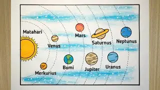 Cara menggambar tata surya yang mudah - Solar system drawing
