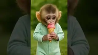 baby monkey eating ice-cream 🍧