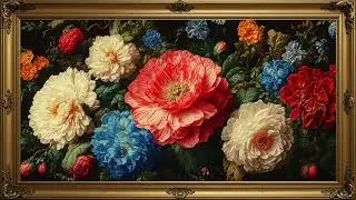 Transform Your TV with Vintage Floral Art: Elegant Gold Frame Screensaver & Display