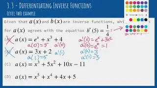 3.3 - Differentiating Inverse Functions - Level 2 Example