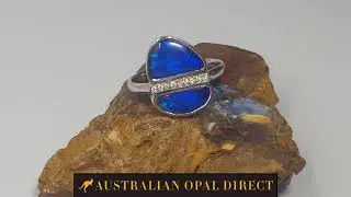 Australian Blue Opal 14kt White Gold Diamond Ring