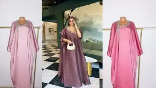 HOW TO CUT, SEW A BUBU GOWN WITH SLANTED NECKLINE  DESIGN WITH APPLIQUE