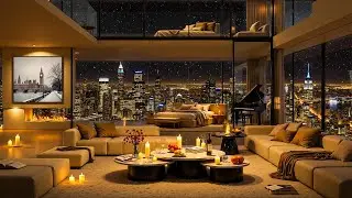 Winter Jazz Music in an Apartment Ambience ❄️Snowy Night with Smooth Jazz Music & Fireplace to Sleep