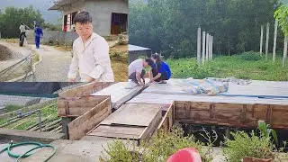 Full video on pouring columns, installing bedroom floor beams, erecting pig pen columns