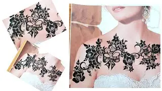 نقش اسود عرائسي للصدر رسمة الفيونكة🎀 حناء ورد Arabic henna / Best Chest Tattoos for Girls/