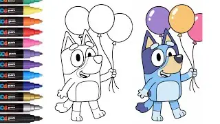 How to Draw Bluey with Colorful Balloons