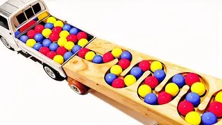 Wooden Marble Run Race 🟢 HABA Slope with Trucks, Excavator & Ambulance