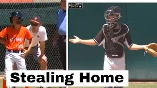 Catcher gives away a run. Coach confused. Steals home at LLWS.