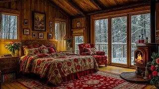 Hide in the woods cabin bedroom all day, soft wind & crackling fire - 3H of deep sleep,stress relief