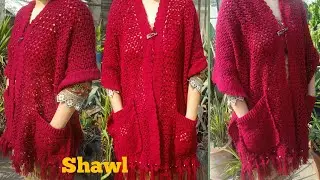The Most 😍 Beautiful crochet pocket Shawl /easy 🌯wrap with Pockets/🧣scarf/in urdu / @shcrochet9166