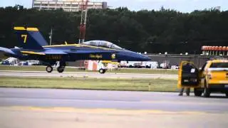Blue Angel F/A 18 Hornet Lands At Charles B. Wheeler Downtown Airport