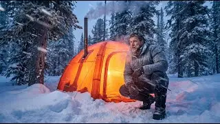 Trapped in a Siberian Blizzard Overnight  Extreme Hot Tent Survival