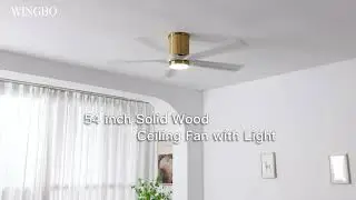 WINGBO 54 inch Flush Mount Ceiling Fan, Rattan Modern Ceiling Fan with Lights