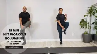 🔥 15-Min | NO JUMPING HIIT Workout (All Standing, No Equipment, No Repeat)