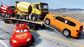 Flatbed Truck Mcqueen  Transportation with Truck   Pothole vs Car #32  BeamNG Drive