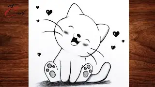 How to Draw a Cute Happy Cat 🐱| Easy Pencil Shading Drawing for Beginners | Cute Cat Sketch Tutorial