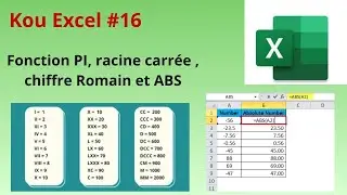 Kou Excel #16( fonction  PI , racine carr&eacute;e, chiffre Romain et ABS)