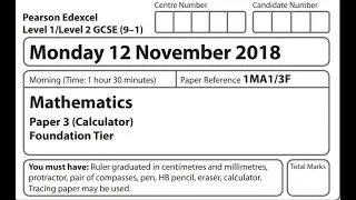 Edexcel Maths Foundation GCSE November 2018 Paper 3