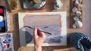 Watch a peaceful seascape come to life — from blank canvas to gentle waves and a drifting yacht