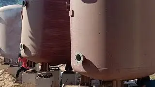 Tank foundation bolt alignment and tank installation with adjustment of template cutting.