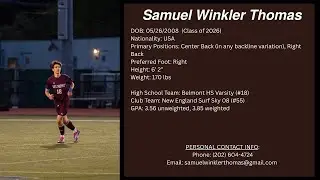 Samuel Winkler Thomas | Senior Year Highlights - College Soccer Recruiting Video | Class 2026