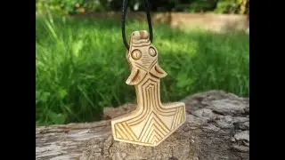 Hand-carved Thor's Hammer amulet. Mj&ouml;lnir Necklace with Dragon head. Mjolnir. Norse mythology.Viking