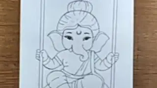 Ganpati bappa on jhula //bal ganesh art //Ganesh chaturthi art //easy pencil outline drawing