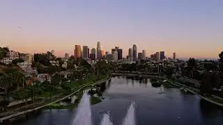 B-roll test footage Echo Park Lake Drone footage Downtown Los Angeles Skyline 4k