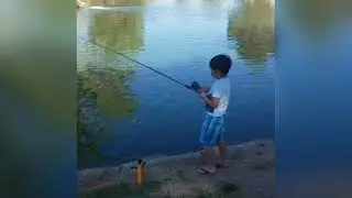 7 yr old fishing at Apollo Park. Using homemade dough to catch carp!