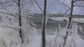 Waves crash against Grindstone City breakwater