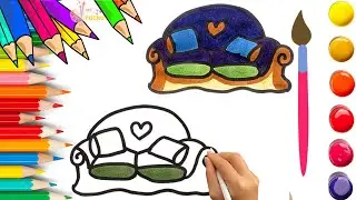 How To Draw cute Sofa Set Drawing, Painting & Coloring For Kids and Toddlers_ Child Art 🐋🌈🎨