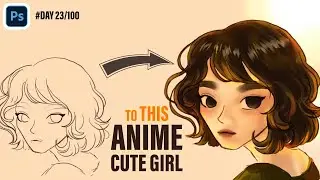 Day 23 | Anime Girl Drawing ✨ | Warm Sunset Lighting Study | 100 Days Drawing Challenge | Cartoon