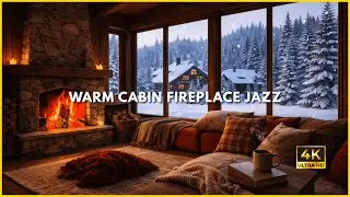 WARM CABIN FIREPLACE JAZZ (4K) | Crackling Fireplace for Work, Focus & Study