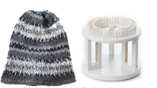Cityscape double knit hat on KB 'rotating' double knit loom