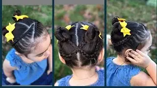 Peinado con coletas y trenzas para niñas |peinados faciles y bonitos para iñas|LPH