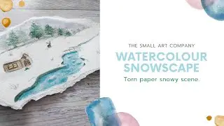 Watercolour Snowy Landscape On Torn Paper