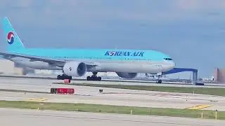 HEAVY TAKEOFF CHINA CARGO B777F AND KOREAN AIR B777-300ER FROM CHICAGO O'HARE INTERNATIONAL AIRPORT.