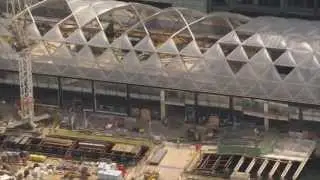 Crossrail: Canary Wharf Station - bird's eye view of roof above Crossrail Canary Wharf station