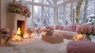 🌹✨ Luxury Rose Sunroom | Soft Winter and Crackling Fireplace | Deep Meditation Calm 3 Hours