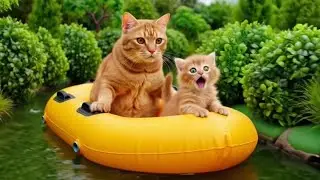 Mama Cat and Ginger Kitten Harvest Grapes to Make Kitten’s Waterpark Dream Come True 🍇💦🐾