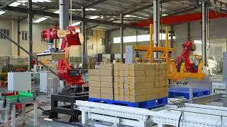Fully Automatic Carton Palletizer Packing Line Online Box Wrapping Machine