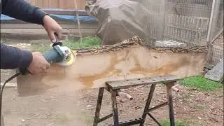 removal of bark with the angle grinder