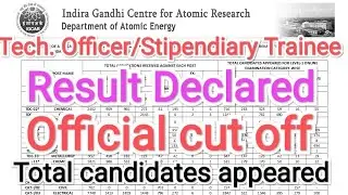 #IGCAR Technical officer/Stipendiary trainee result Declared | igcar technical officer cut off