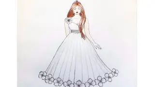 Brown hair || How to draw a Girl with beautiful Dress step by step || girl drawing | dress drawing |