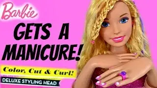 BARBIE GETS A MANICURE! Barbie Color Cut & Curl Deluxe Styling Head