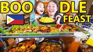 Filipino BOODLE FIGHT Feast in BULACAN! Pinoy SEAFOOD & PORK BBQ Ihaw Ihaw & Kare Kare Philippines!