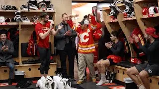 Guy Gaudreau gets the game puck after an emotional victory