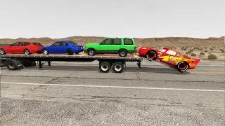 Flatbed Truck Mcqueen | Transportation with Truck - Pothole vs Car #3 - BeamNG.Drive
