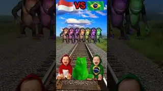 Green colour Cute cat & 2 baby vs 7 colors monkey & train driver tom... #funny #cat #baby