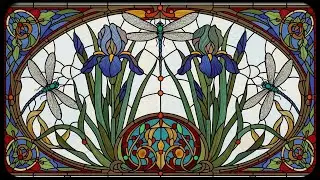 Art Nouveau Stained Glass Iris 🪟🦋 | Dragonflies & Floral Elegance | Framed TV Gallery